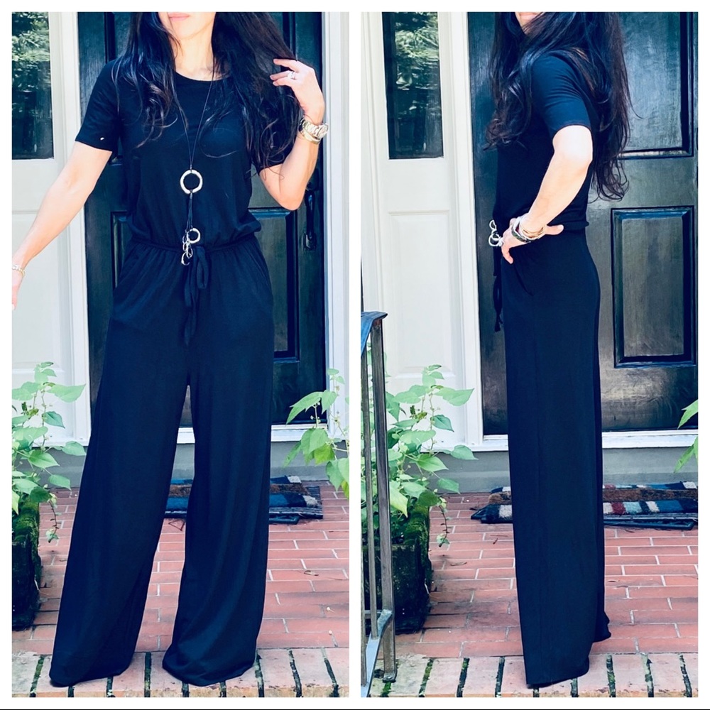 BLACK FABULOUS WIDE LEG SIDE POCKETS JUMPSUIT - Picture 2 of 12